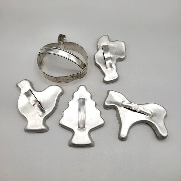 Vintage Aluminum Cookie Cutters with Handles Variety Set Of 5 - Picture 1 of 7